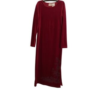 Bentley Womens Burgundy Velvet Long Sleeve Maxi Dress Floral Embellishment Small